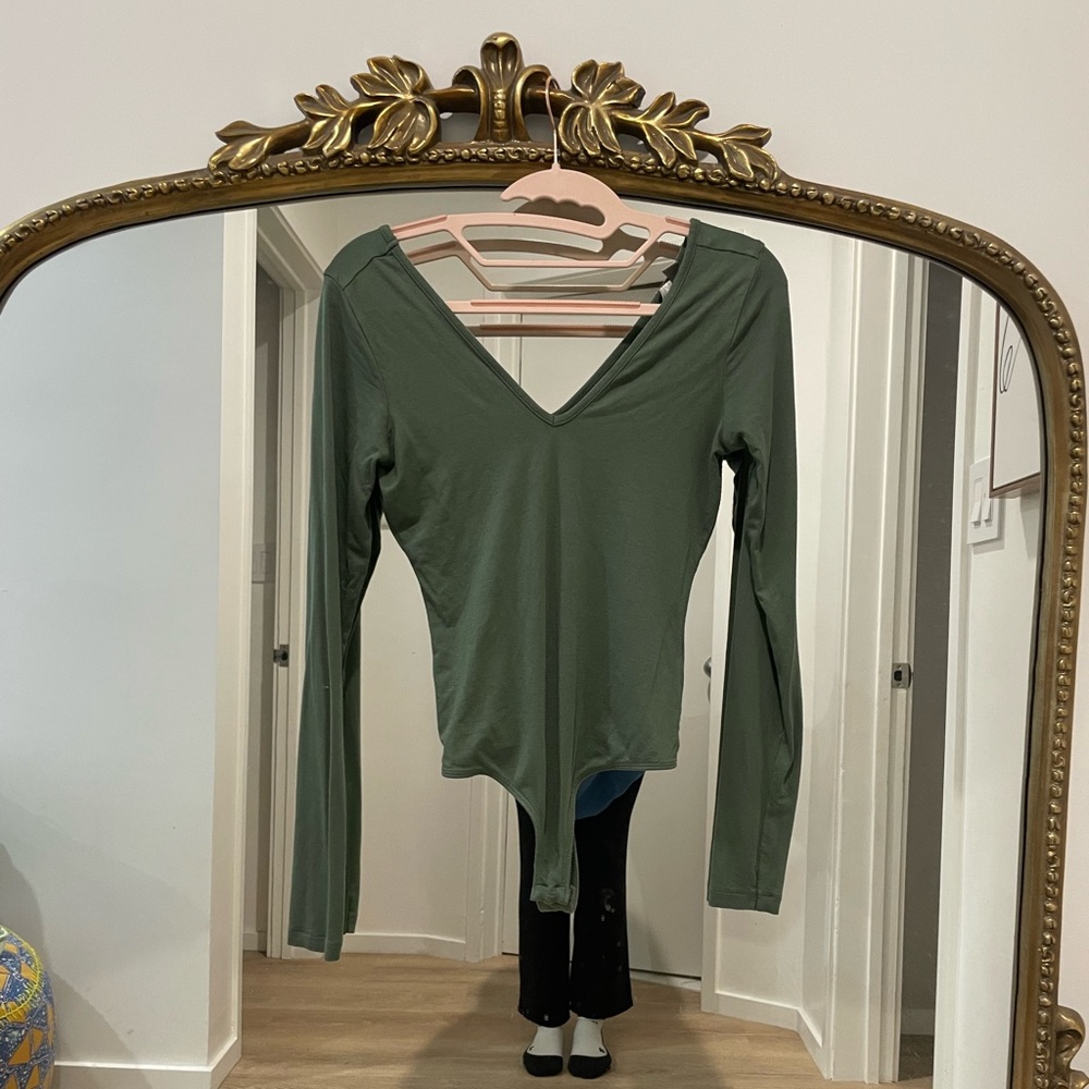 ASOS moss green bodysuit full sleeves thong